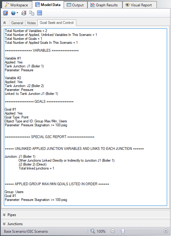 The Goal Seek and Control tab in the Model Data window.